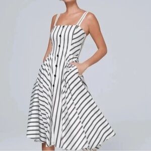 WHBM B&W Stripe Button-Front Fit-and-Flare MIDI Sundress